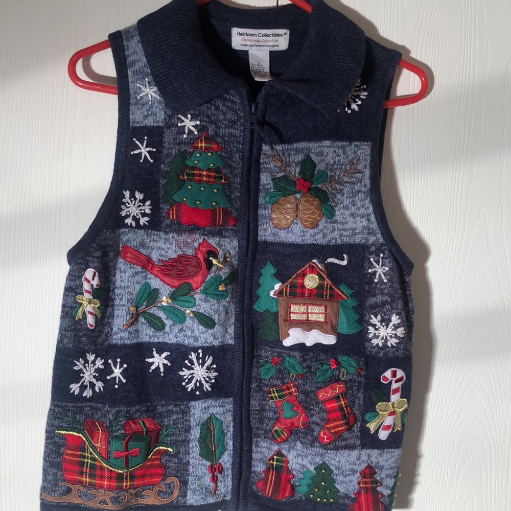 Heirloom Christmas VTG Y2k festive embroidered collection sweater cardigan vest - Picture 9 of 9
